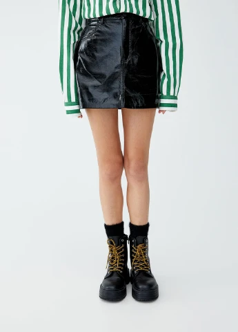 Черная кэжуал однотонная юбка Pull & Bear а-силуэта (трапеция)