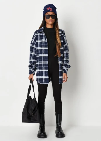 Синяя кэжуал рубашка в клетку Missguided