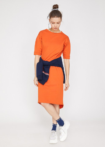 Оранжевое кэжуал платье платье-футболка KOTON однотонное