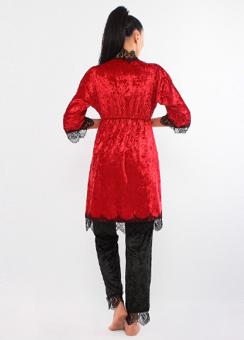 Червоний демісезонний комплект (халат, майка, штани) Ghazel