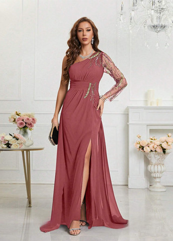 Розовое праздничный, вечернее платье SHEIN однотонное