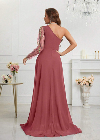 Розовое праздничный, вечернее платье SHEIN однотонное