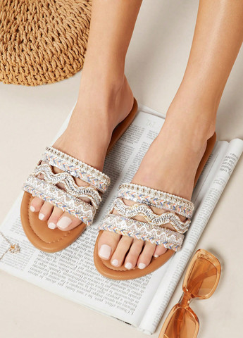 Цветные шлепанцы SHEIN со стразами, с вышивкой, с бусинами