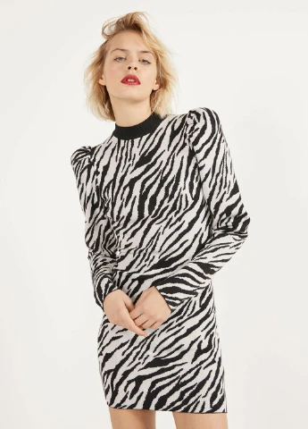 Черно-белое кэжуал платье футляр Bershka зебра