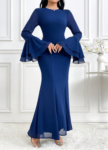 Синее вечернее, кэжуал платье годе SHEIN однотонное