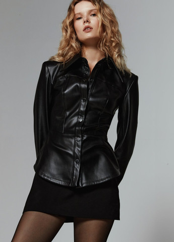 Черная кэжуал рубашка однотонная Gepur