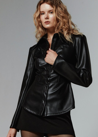 Черная кэжуал рубашка однотонная Gepur