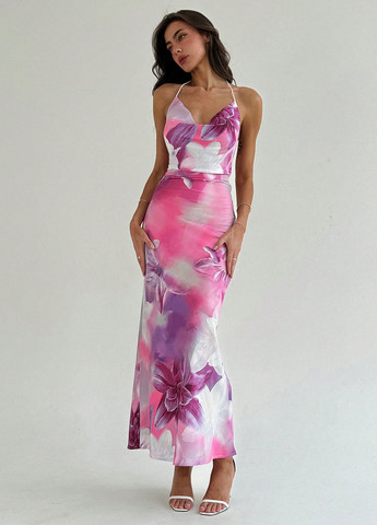 Рожева кежуал сукня годе, з відкритою спиною SHEIN з абстрактним візерунком