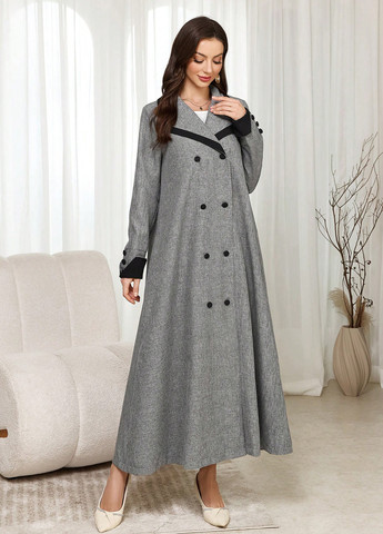 Сіре демісезонне Пальто двобортне SHEIN