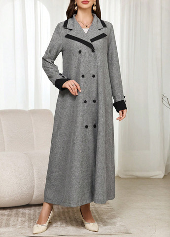 Сіре демісезонне Пальто двобортне SHEIN