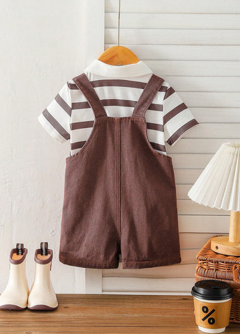 Коричневый летний костюм (поло, шорты) с шортами SHEIN