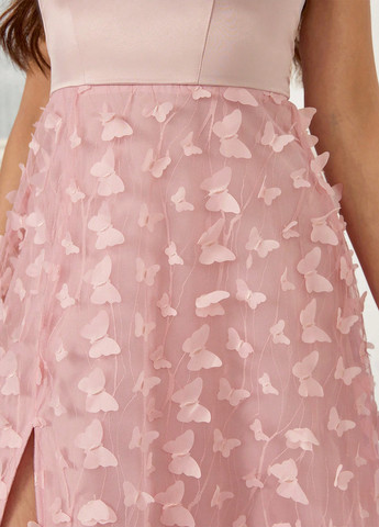 Светло-розовое вечернее платье с юбкой-солнце, с открытыми плечами SHEIN однотонное