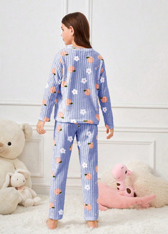 Темно-голубая всесезон пижама (лонгслив, брюки) лонгслив + брюки SHEIN