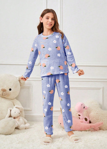 Темно-голубая всесезон пижама (лонгслив, брюки) лонгслив + брюки SHEIN