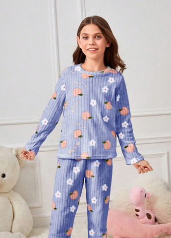 Темно-голубая всесезон пижама (лонгслив, брюки) лонгслив + брюки SHEIN