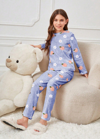 Темно-голубая всесезон пижама (лонгслив, брюки) лонгслив + брюки SHEIN