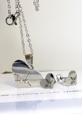 Набір ланцюжок з кулоном і сережки "Ритм серця", сріблстий Анна Ясеницька (256380267)