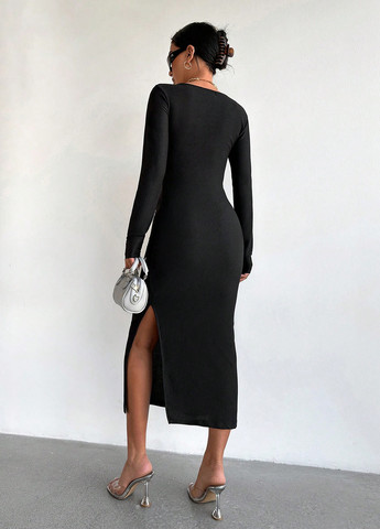 Чорна святковий, вечірня, кежуал сукня силуетна, а-силует SHEIN однотонна