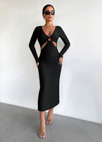 Чорна святковий, вечірня, кежуал сукня силуетна, а-силует SHEIN однотонна