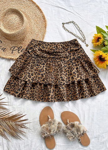 Разноцветная кэжуал леопардовая юбка SHEIN клешированная