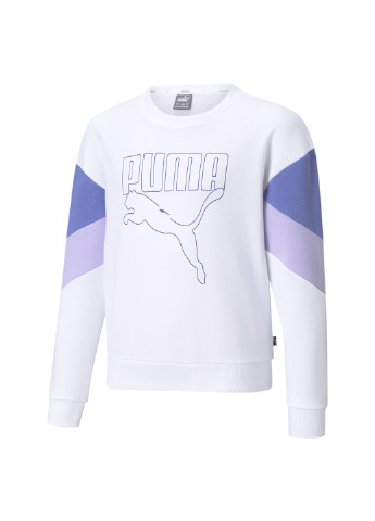 Детский свитшот Rebel Crew Neck Youth Sweater Puma однотонная белая спортивная хлопок, полиэстер, эластан