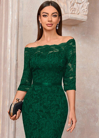 Темно-зелена святковий, коктейльна, вечірня сукня годе, з відкритими плечима SHEIN однотонна