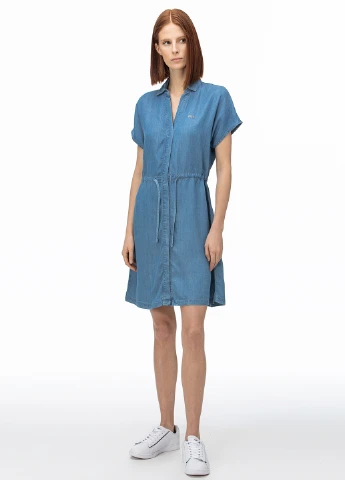 Светло-синее джинсовое платье рубашка Lacoste однотонное