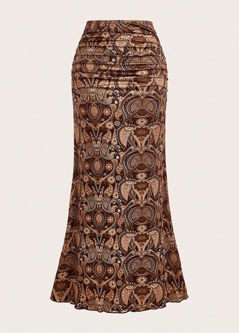 Коричневая кэжуал "турецкие огурцы" юбка SHEIN годе