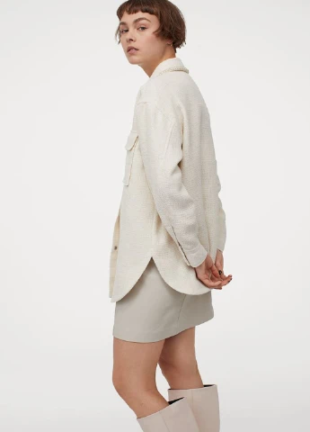 Молочная кэжуал рубашка однотонная H&M