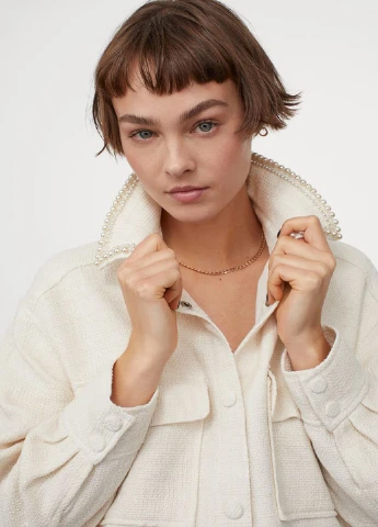 Молочная кэжуал рубашка однотонная H&M