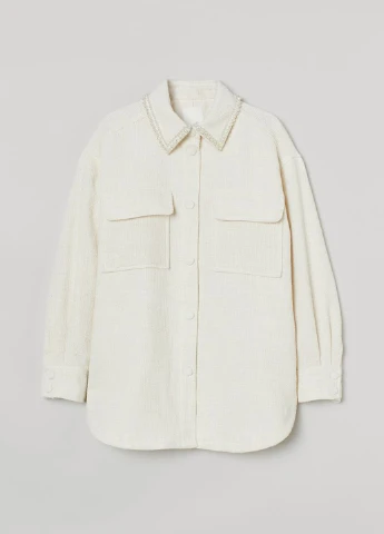 Молочная кэжуал рубашка однотонная H&M