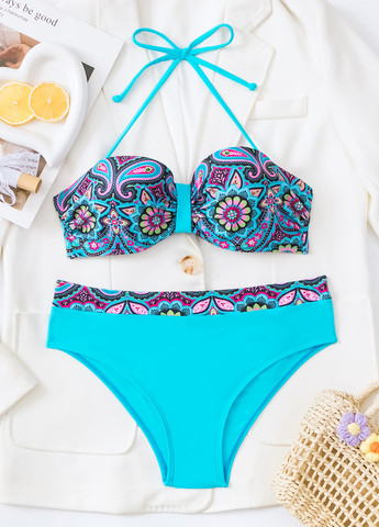 Комбинированный летний купальник (лиф, трусики) раздельный, балконет SHEIN