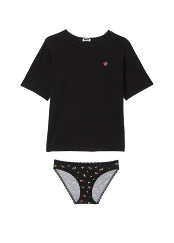 Чорний демісезонний комплект (футболка, трусики) Victoria's Secret