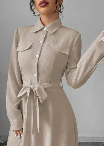 Бежева кежуал сукня сукня-сорочка SHEIN однотонна