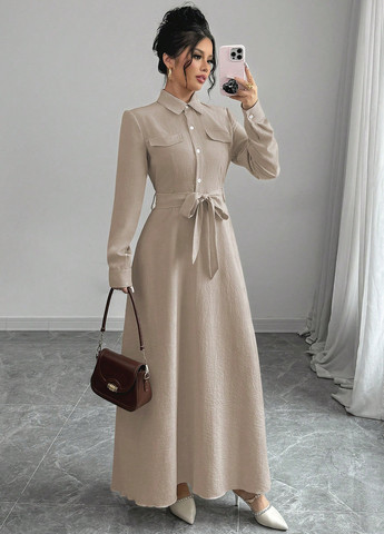 Бежева кежуал сукня сукня-сорочка SHEIN однотонна