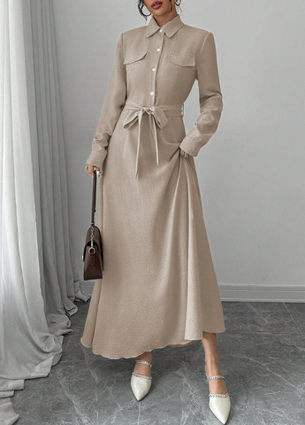 Бежева кежуал сукня сукня-сорочка SHEIN однотонна