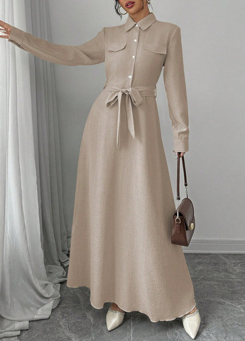 Бежева кежуал сукня сукня-сорочка SHEIN однотонна