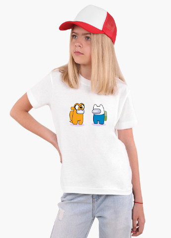 Біла демісезонна футболка дитяча амонг ас время приключений фин и джейк (among us adventure time finn & jake) білий (9224-2414) 164 см MobiPrint