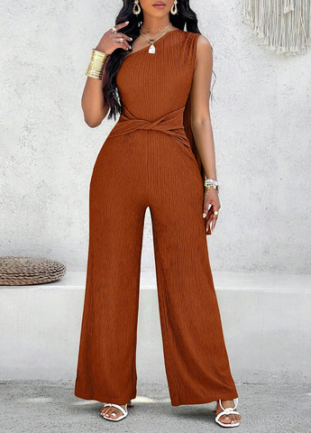 Комбінезон SHEIN комбінезон-брюки однотонний коричневий кежуал поліестер