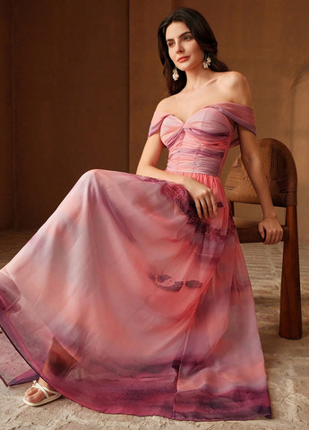 Комбінована святковий, вечірня сукня кльош, з відкритими плечима, з відкритою спиною SHEIN тай-дай