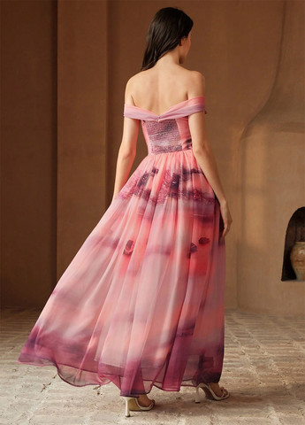 Комбінована святковий, вечірня сукня кльош, з відкритими плечима, з відкритою спиною SHEIN тай-дай