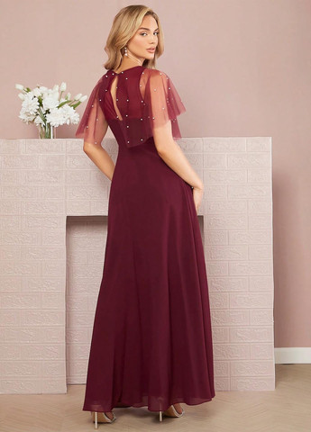 Бордова вечірня сукня кльош SHEIN однотонна