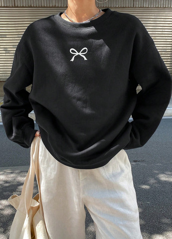 Черный свитшот SHEIN рисунок без декора (341285538)