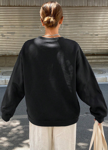 Черный свитшот SHEIN рисунок без декора (341285538)