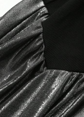 Серебряное праздничный, вечернее, деловое платье клеш, на одно плечо, а-силуэт SHEIN колор блок