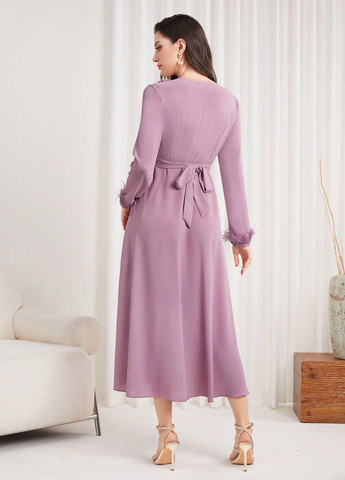 Лиловое праздничный, коктейльное платье на запах SHEIN однотонное