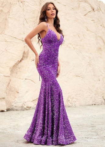 Фиолетовое вечернее платье годе SHEIN однотонное