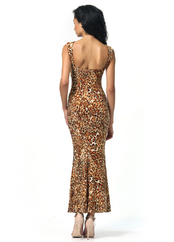 Коричневое вечернее платье с открытой спиной, годе FEM леопардовый