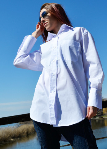 Белая кэжуал рубашка однотонная Luxik