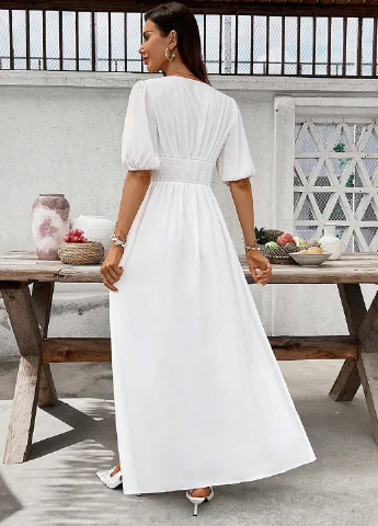 Білий святковий сукня кльош, а-силует SHEIN однотонна